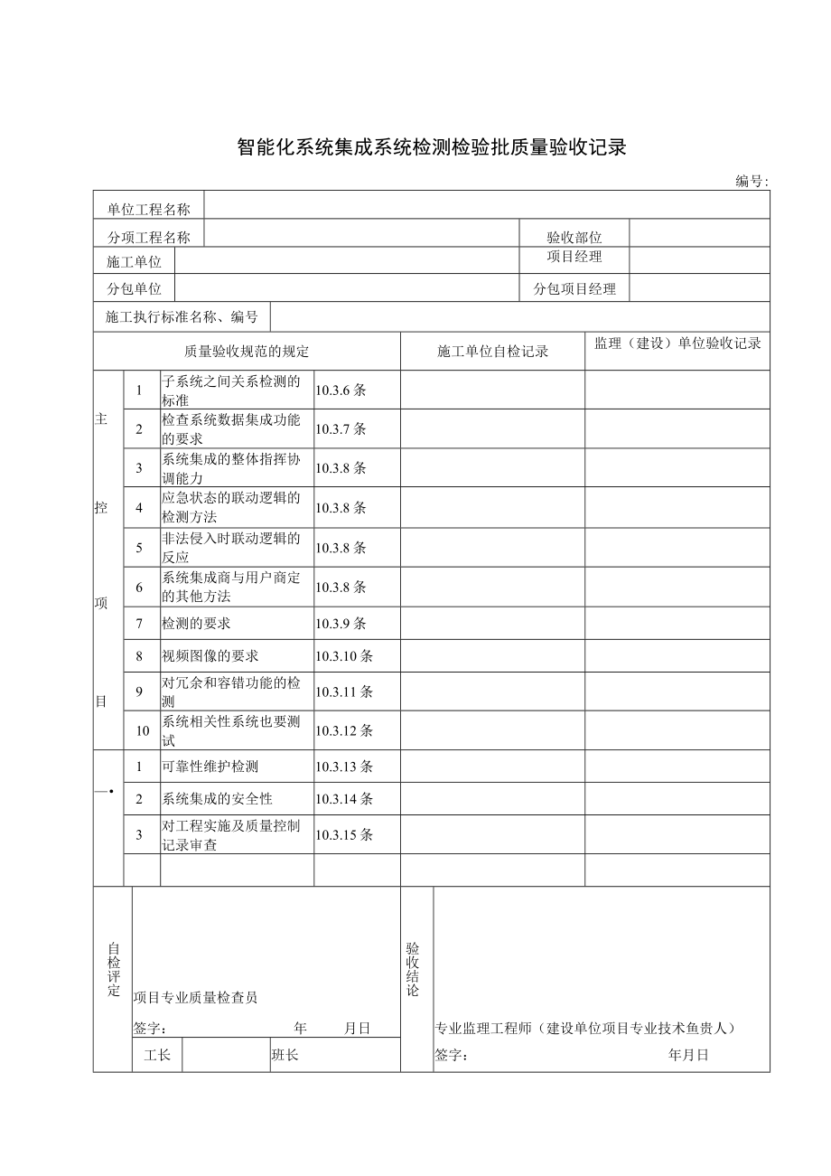 智能化系统集成系统检测检验批质量验收记录+智能建筑工程分项工程质量检测记录表.docx_第1页