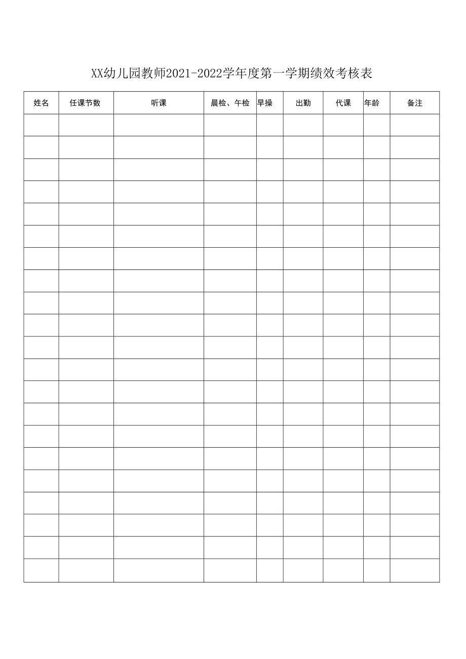 幼儿园教师2021--2022学年度第一学期绩效考核表.docx_第1页