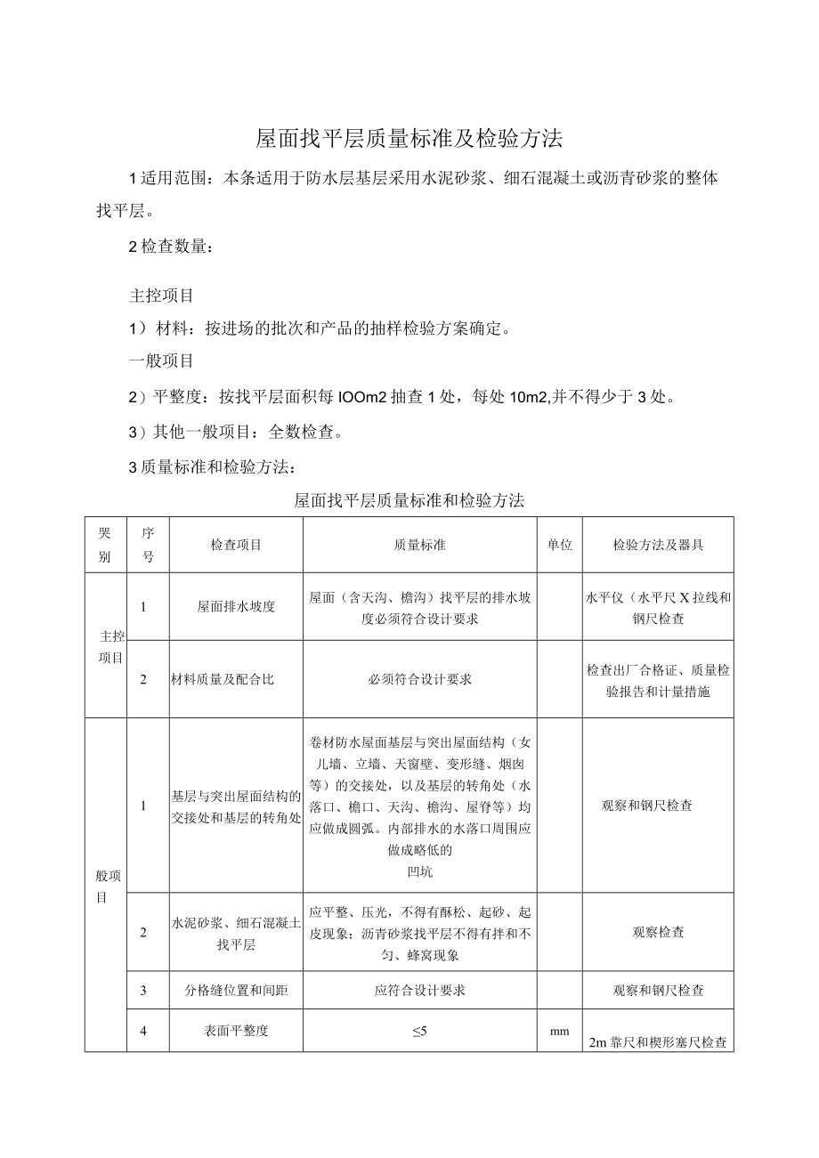 屋面找平层质量标准及检验方法.docx_第1页