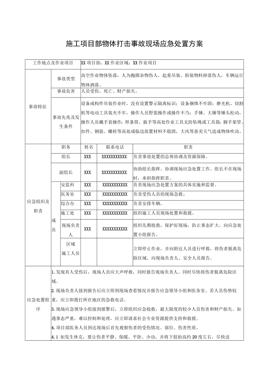 施工项目部物体打击事故现场应急处置方案.docx_第1页