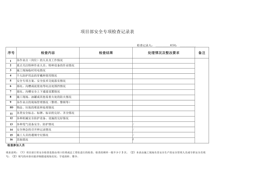 安全专项检查记录表（样板）.docx_第1页