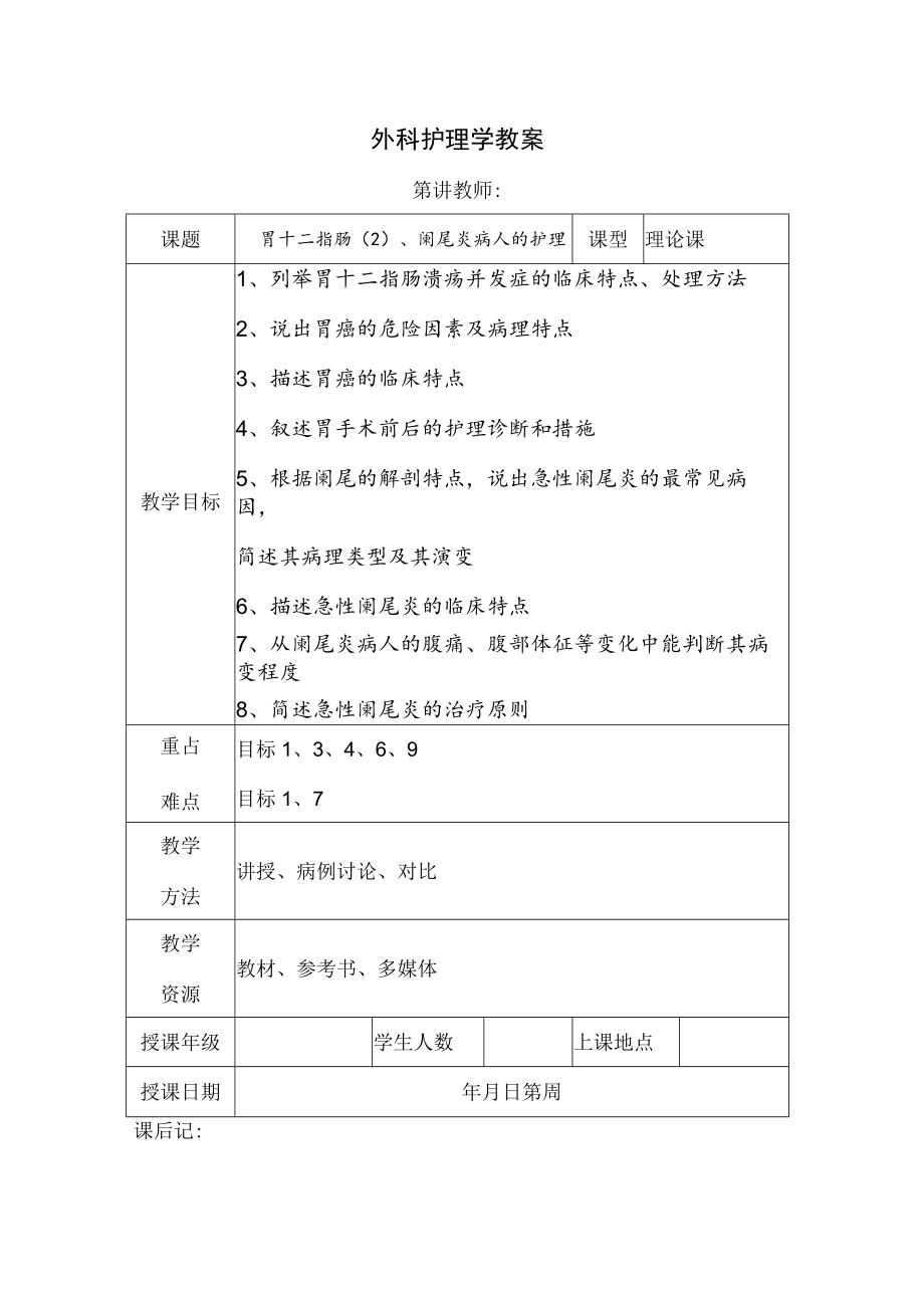 安医大外科护理学教案15胃十二指肠（2）、阑尾炎病人的护理.docx_第1页