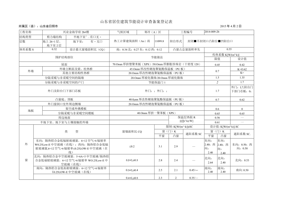 山东省居住建筑节能设计报审表.docx_第1页