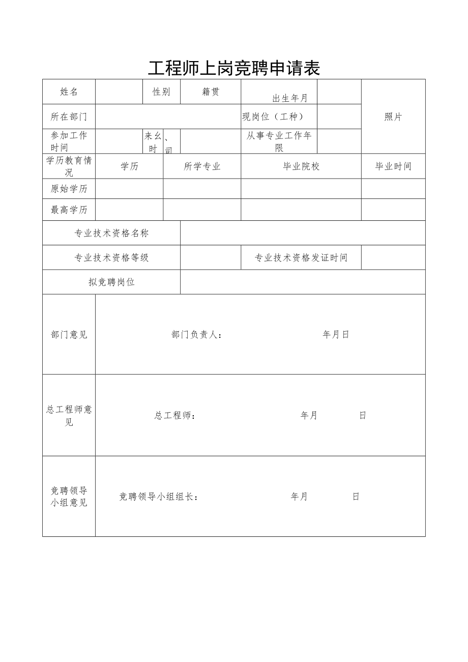 工程师上岗竞聘申请表.docx_第1页