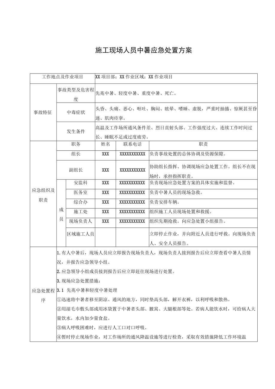 施工现场人员中暑应急处置方案.docx_第1页