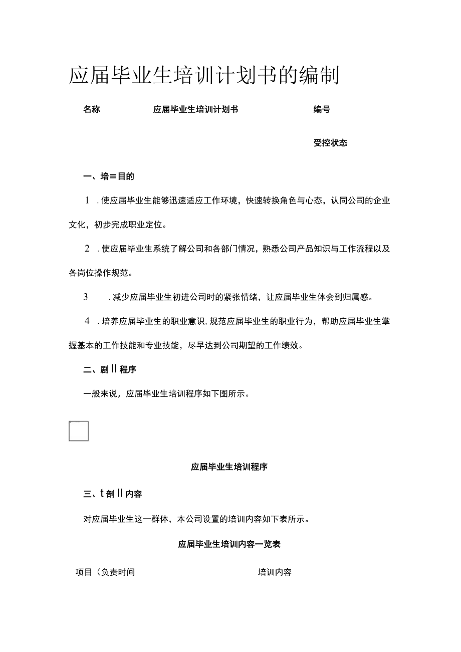 应届毕业生培训计划书的编制.docx_第1页