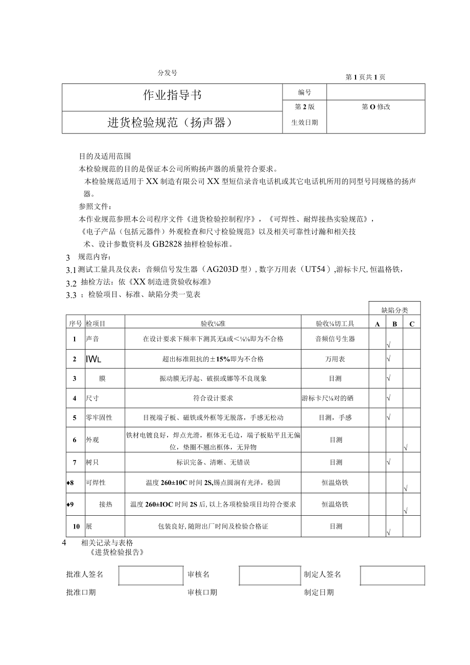 扬声器-来料检验规范.docx_第1页