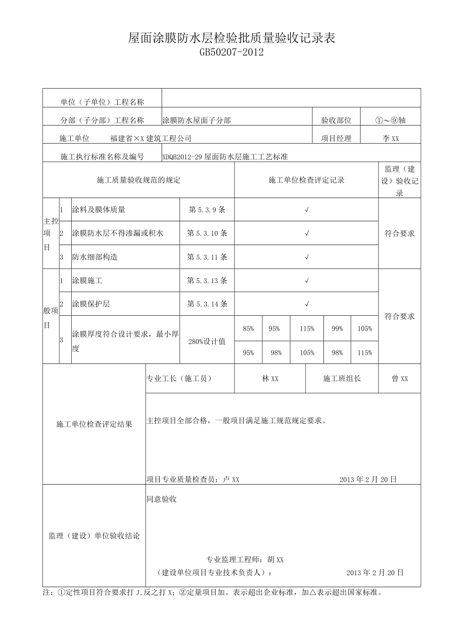 屋面涂膜防水层检验批质量验收记录表.docx_第1页