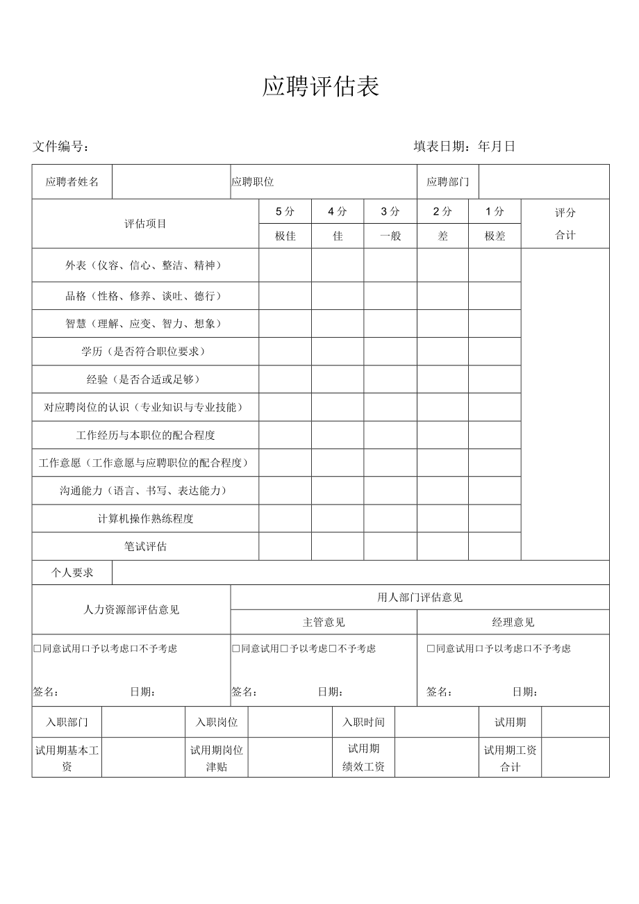 应聘评估表（最新版）.docx_第1页