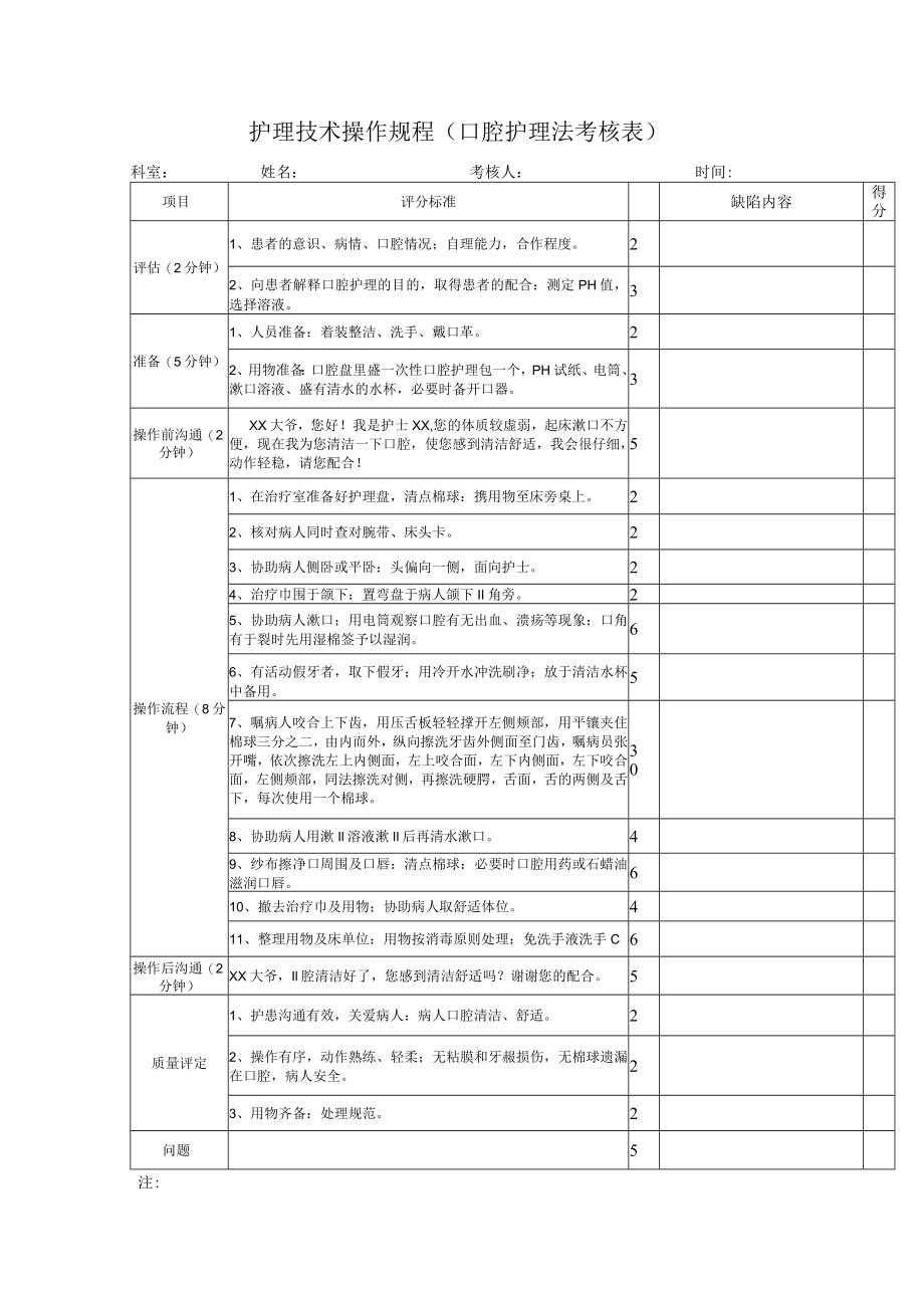 护理技术操作规程（口腔护理法考核表）.docx_第1页