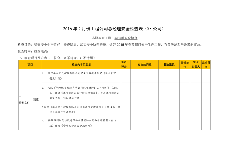 工程管理中心2017年2月份总经理安全检查表-安全台账管理）.docx_第1页