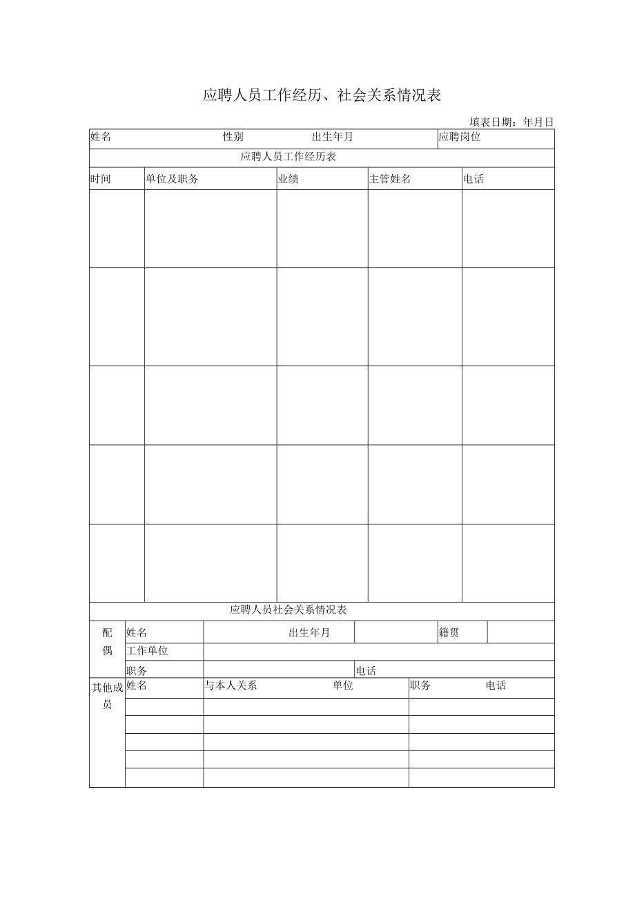 应聘人员工作经历、社会关系情况表.docx_第1页