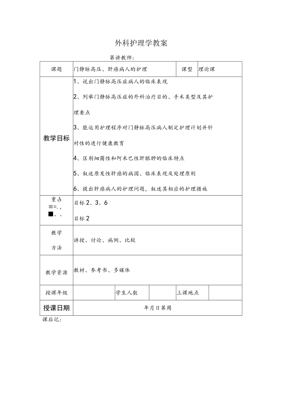 安医大外科护理学教案10门静脉高压、肝癌病人的护理.docx_第1页