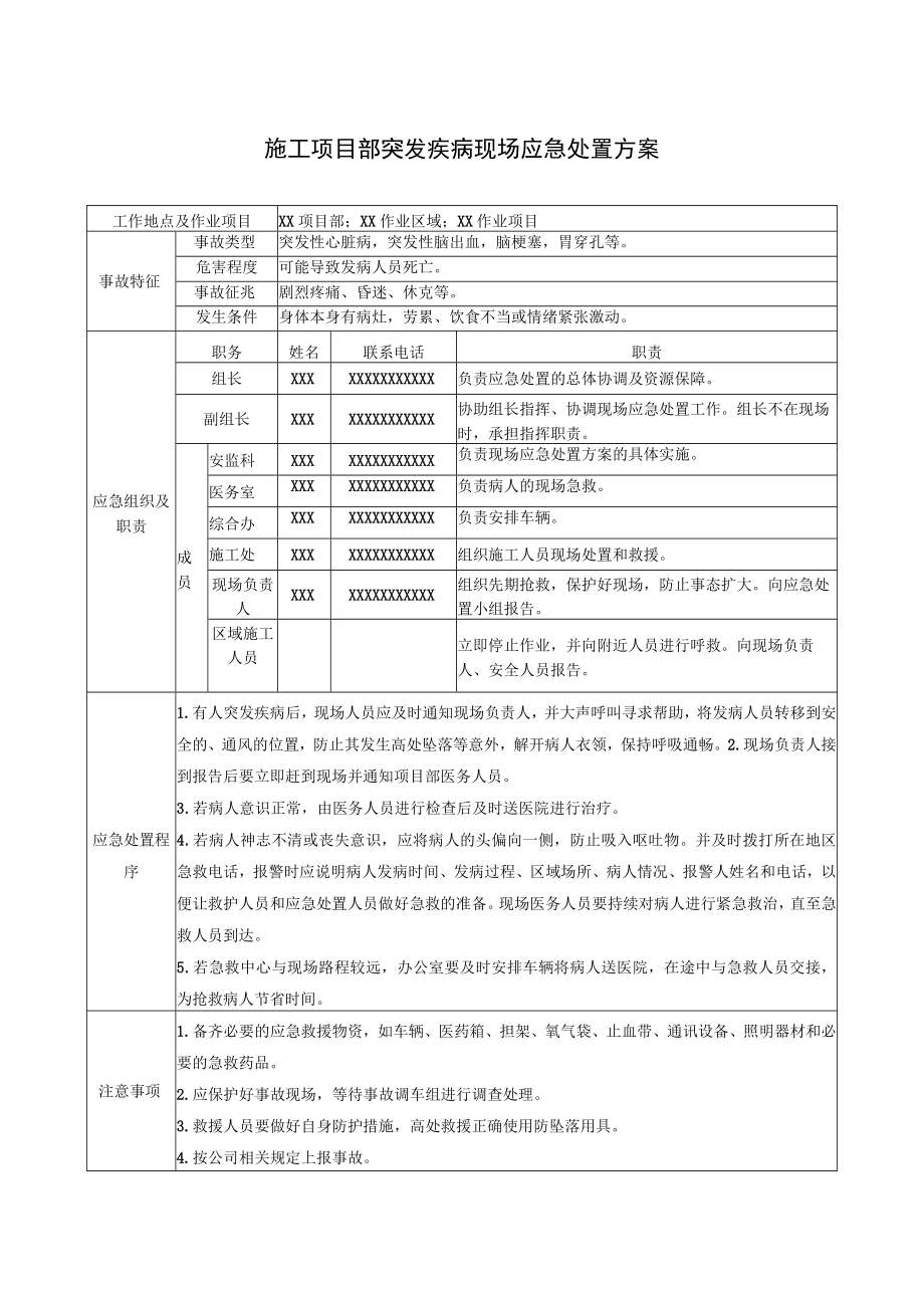 施工项目部突发疾病现场应急处置方案.docx_第1页