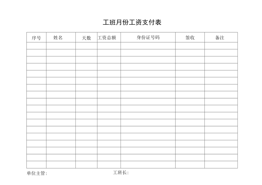 工班 月工资支付表.docx_第1页