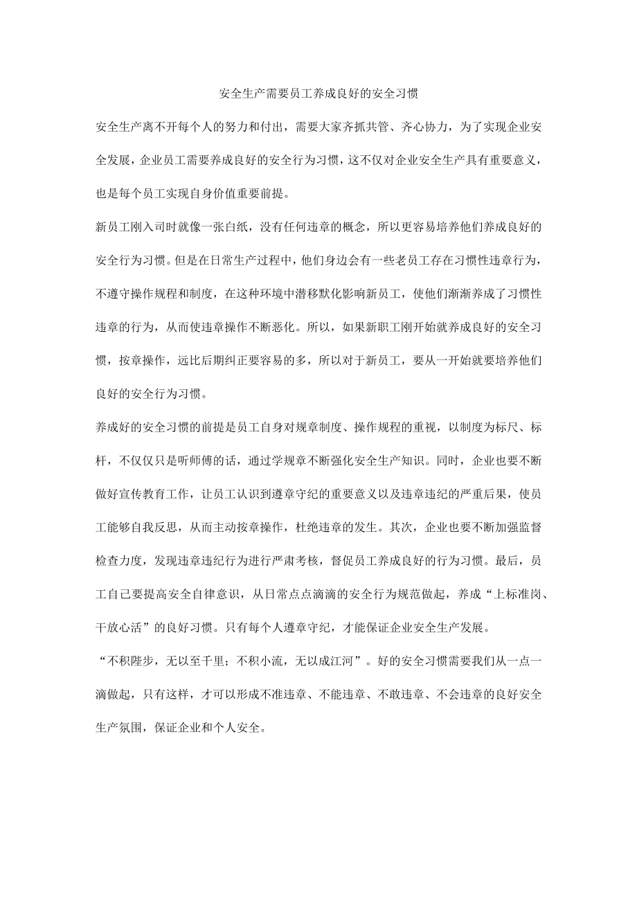 安全生产需要员工养成良好的安全习惯.docx_第1页