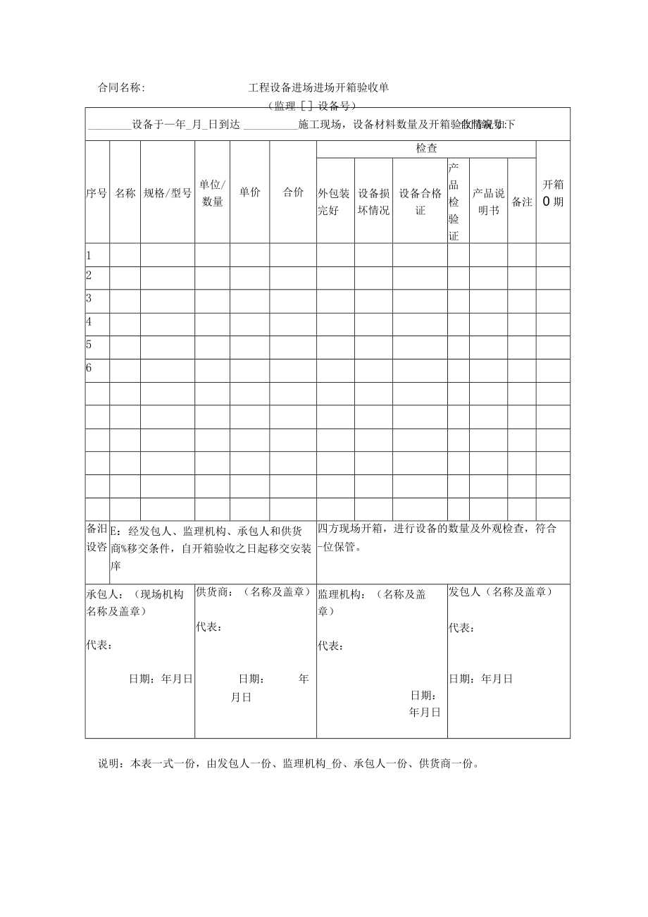 工程设备进场进场开箱验收单.docx_第1页