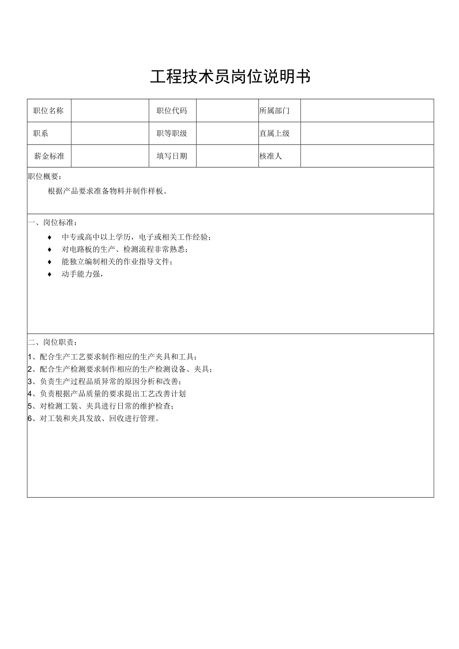 工程技术员岗位说明书.docx_第1页