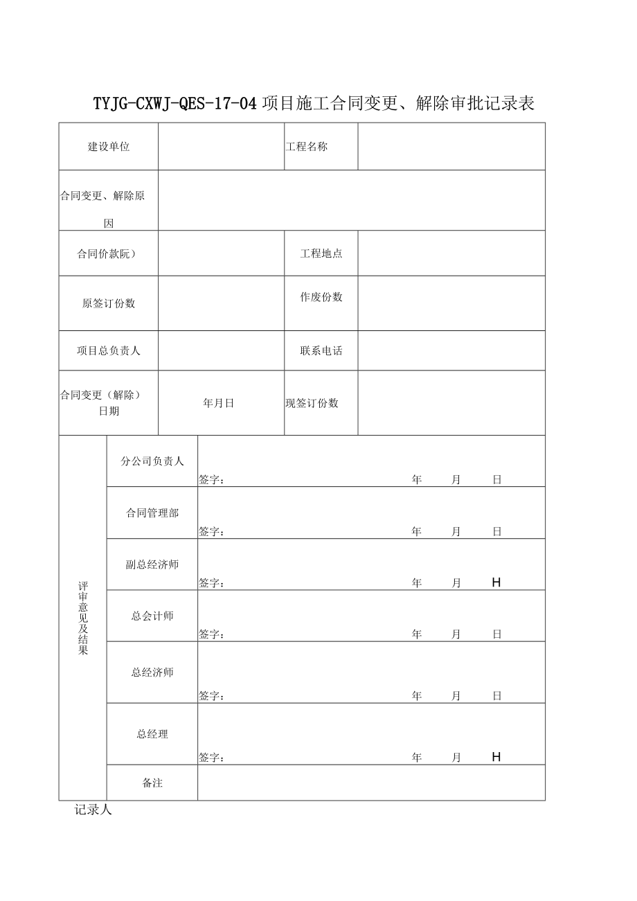 施工承包合同变更解除记录表（第二版）.docx_第1页