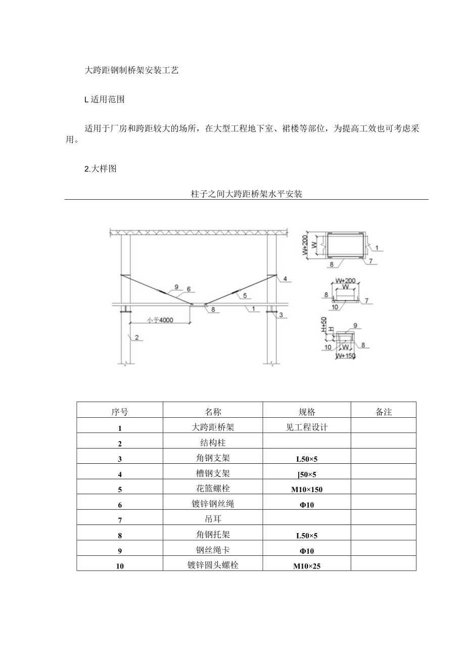 大跨距钢制桥架安装工艺.docx_第1页