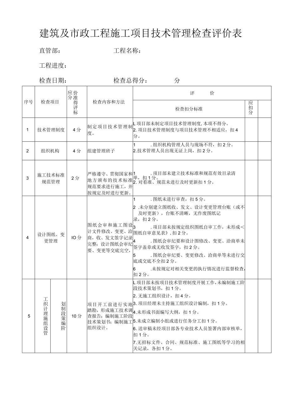 房建及市政技术管理检查记录表.docx_第1页