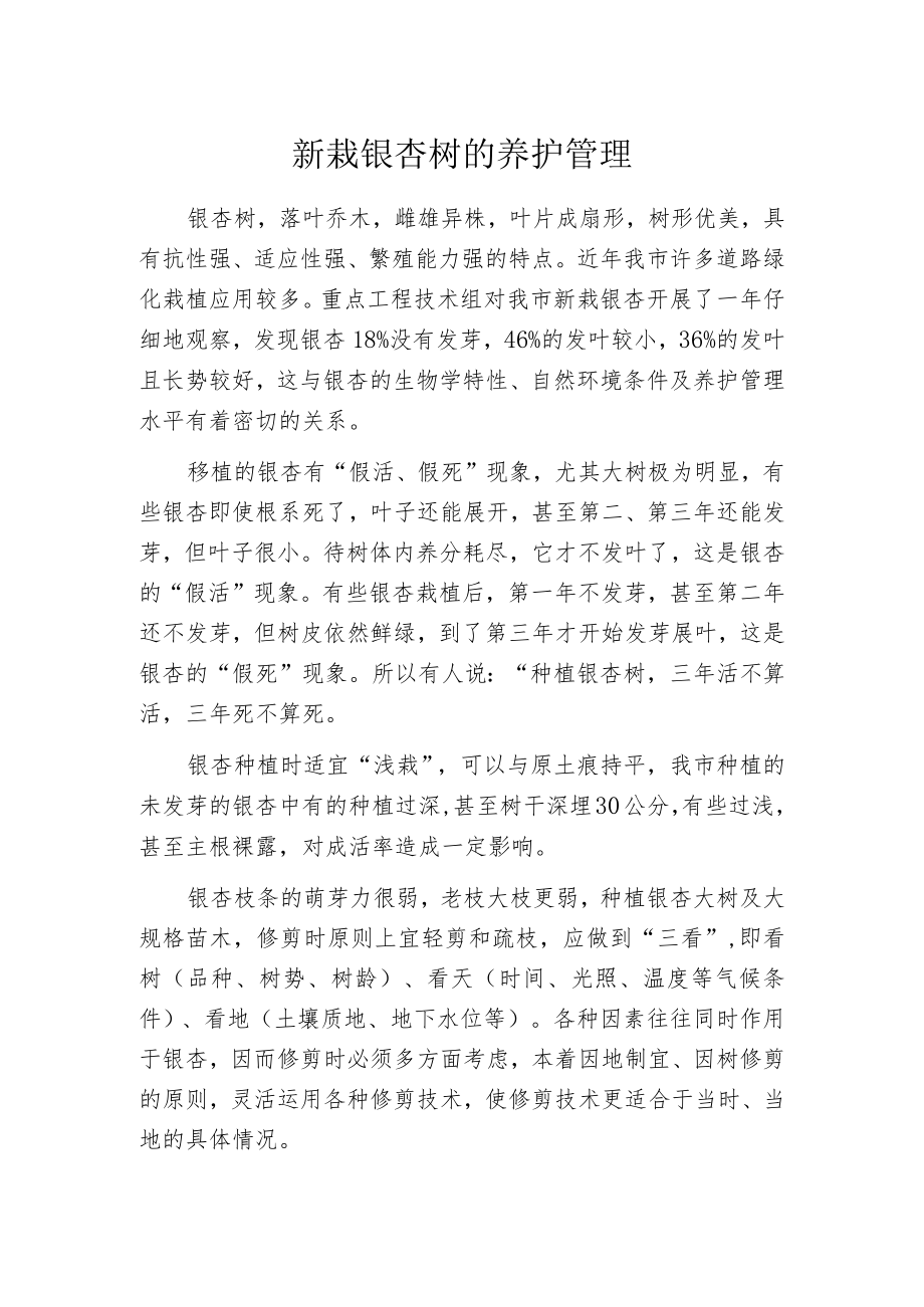 新栽银杏树的养护管理.docx_第1页