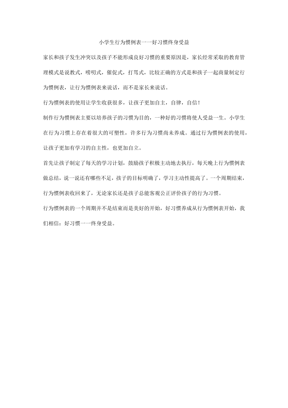 小学生行为惯例表——好习惯终身受益.docx_第1页