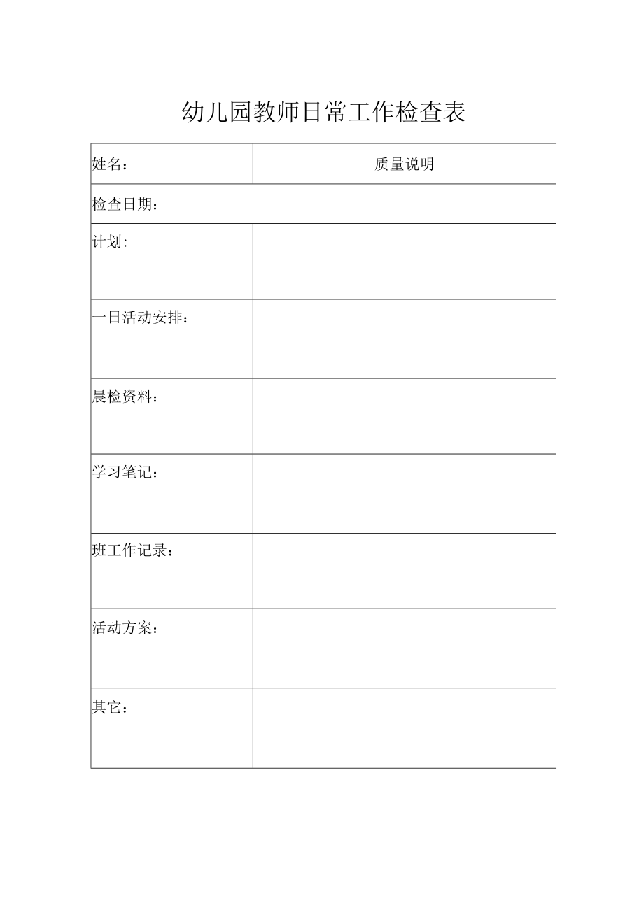 幼儿园教师日常工作检查表.docx_第1页