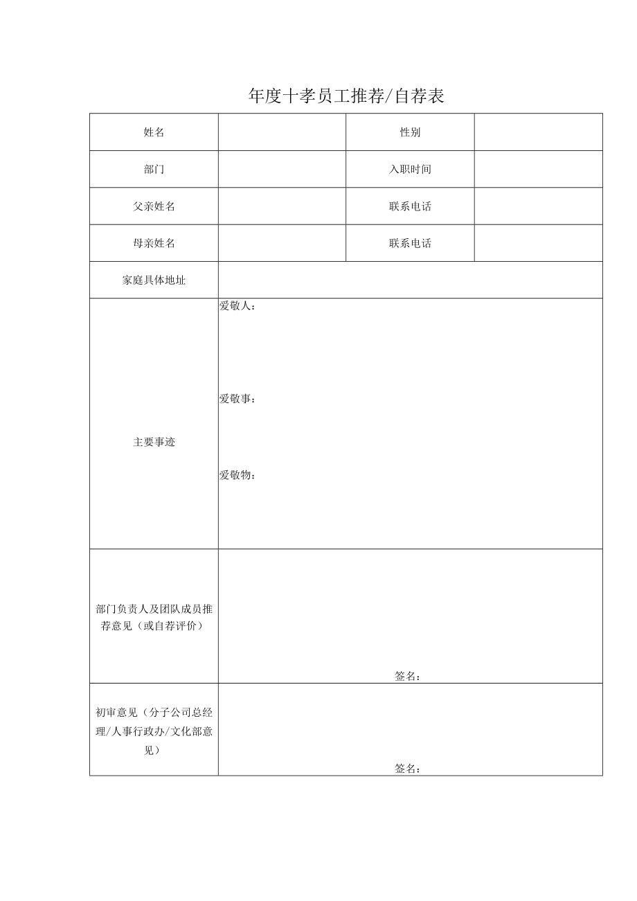 年度十孝员工推荐自荐表.docx_第1页