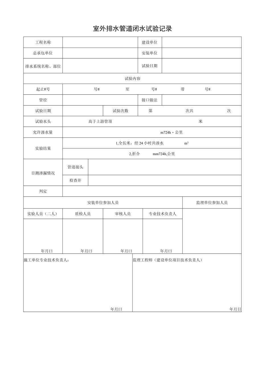 室外排水管道闭水试验记录.docx_第1页