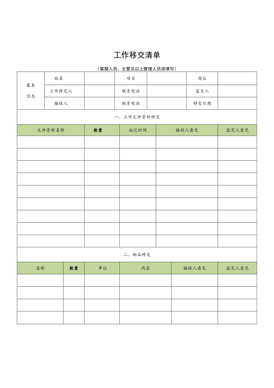 工作移交清单（管理层）.docx_第1页