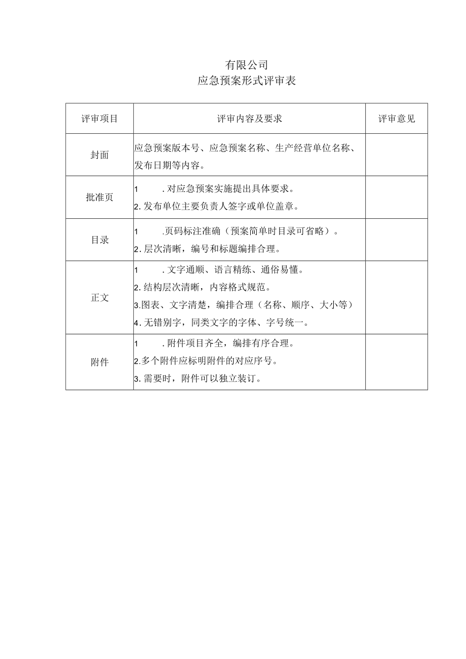 应急预案形式评审表.docx_第1页