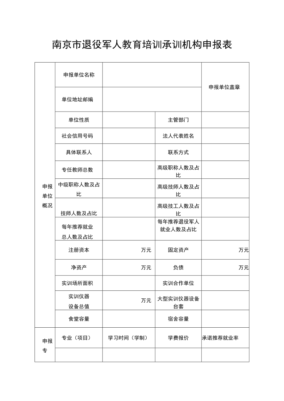 南京市退役军人教育培训承训机构申报表.docx_第1页