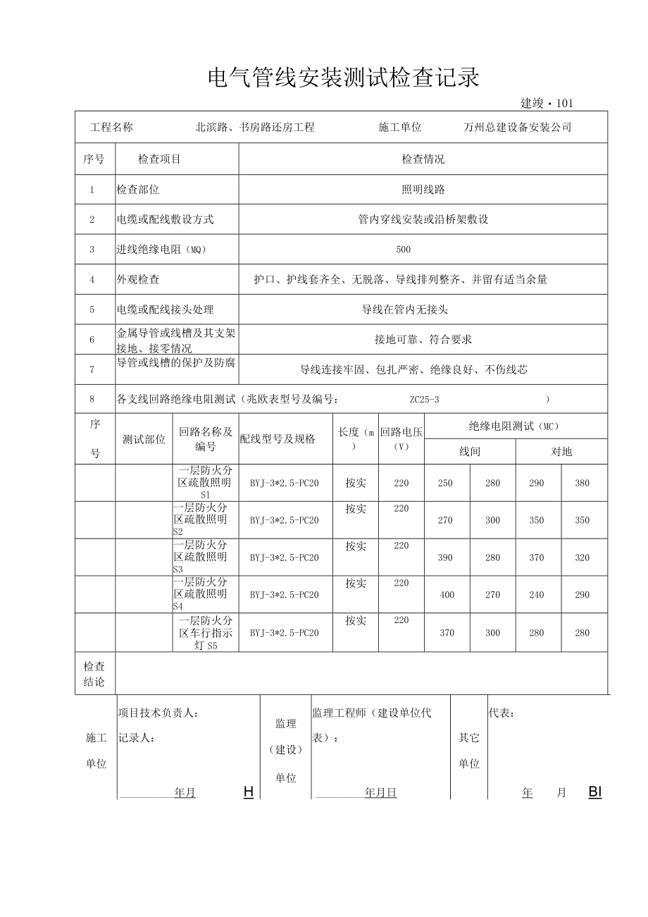 照明电气管线安装测试检查记录与照明工程验收记录表.docx_第3页