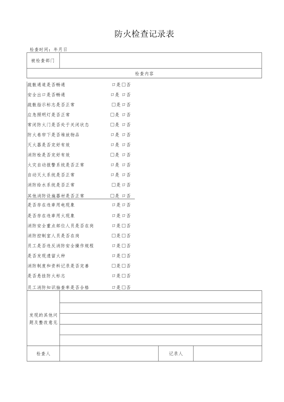 消防安全防火检查记录表.docx_第1页