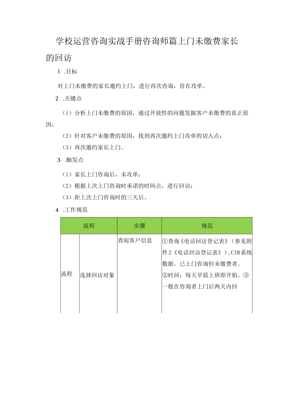 学校运营咨询实战手册咨询师篇上门未缴费家长的回访.docx_第1页