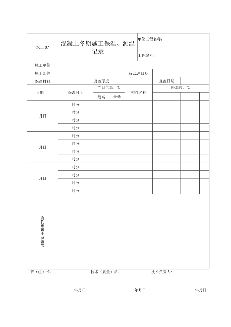 水工07 混凝土冬期施工保温、测温记录.docx_第1页