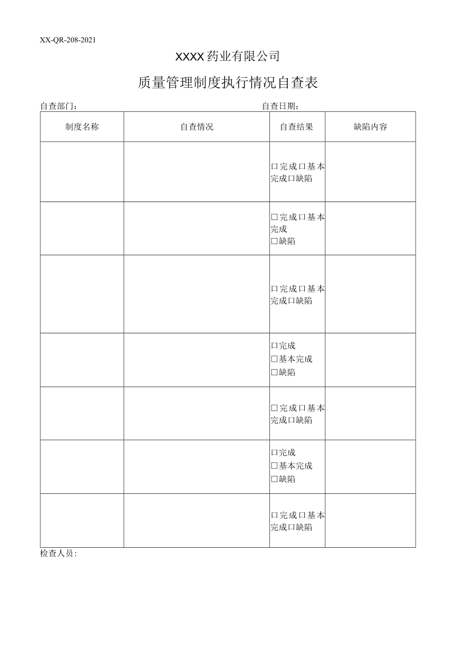 质量管理制度执行情况自查表.docx_第1页