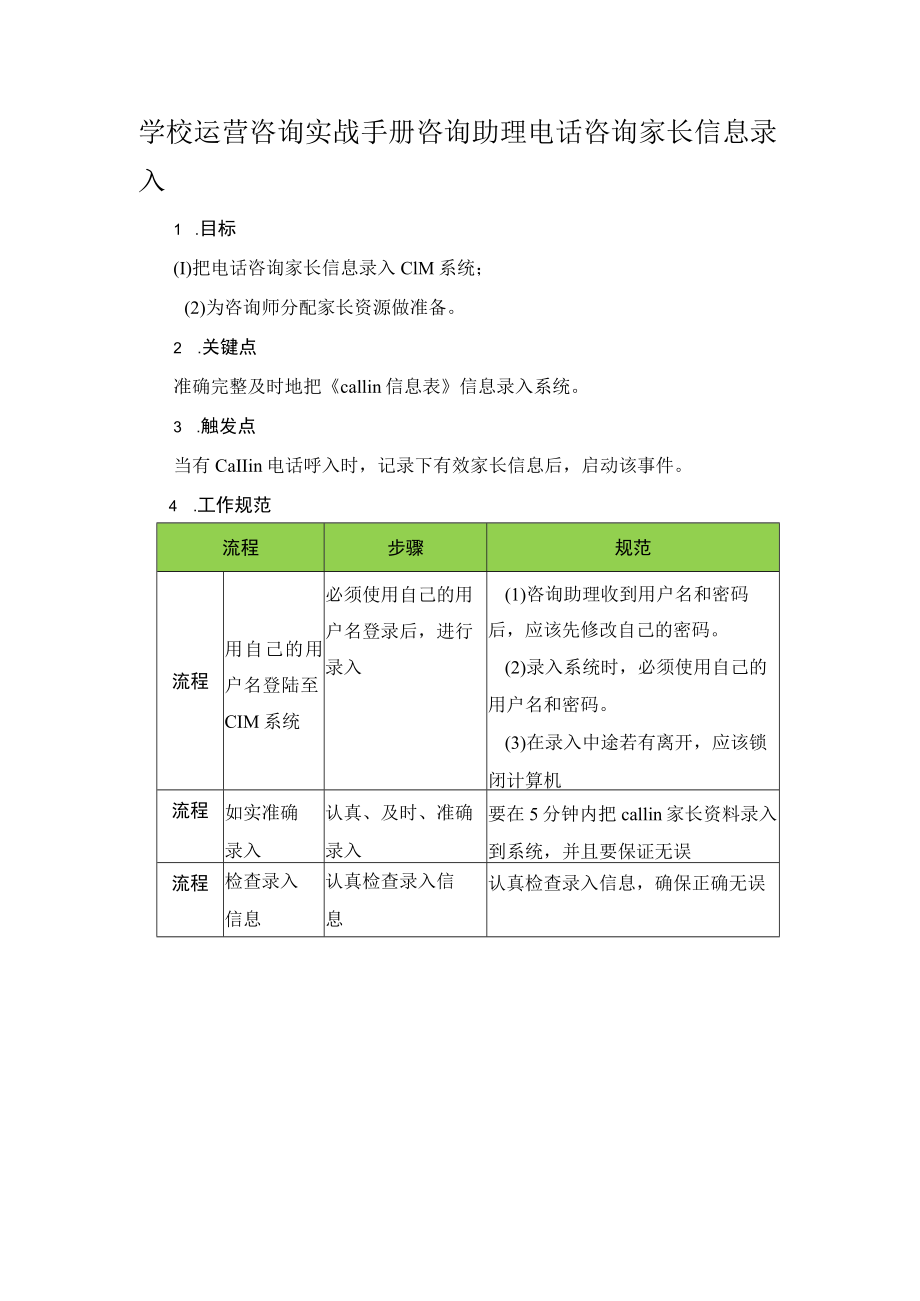 学校运营咨询实战手册咨询助理电话咨询家长信息录入.docx_第1页