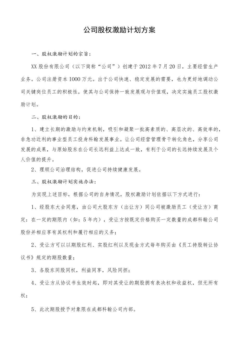 公司股权激励方案（范本020）.docx_第1页