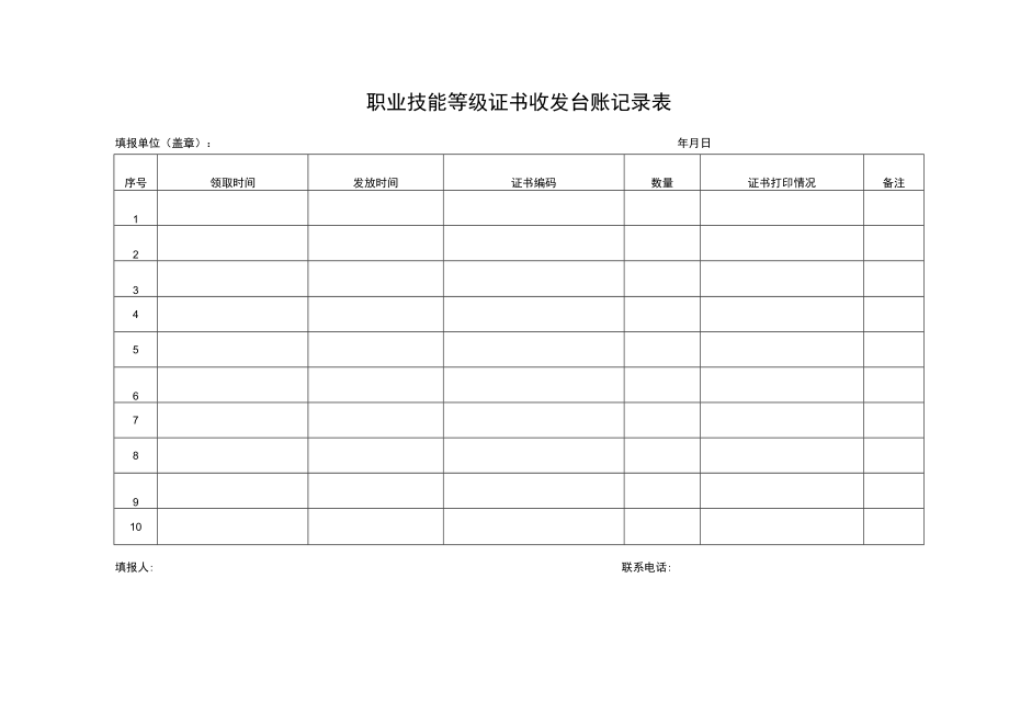 职业技能等级证书收发台账记录表.docx_第1页