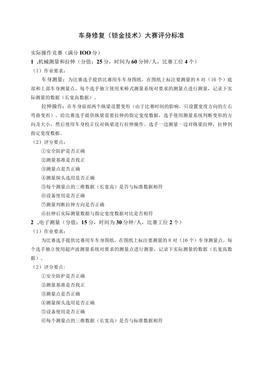 车身修复钣金技术大赛评分标准.docx_第1页