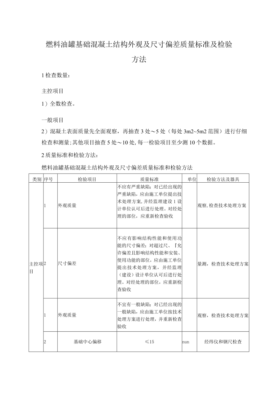 燃料油罐基础混凝土结构外观及尺寸偏差质量标准及检验方法.docx_第1页