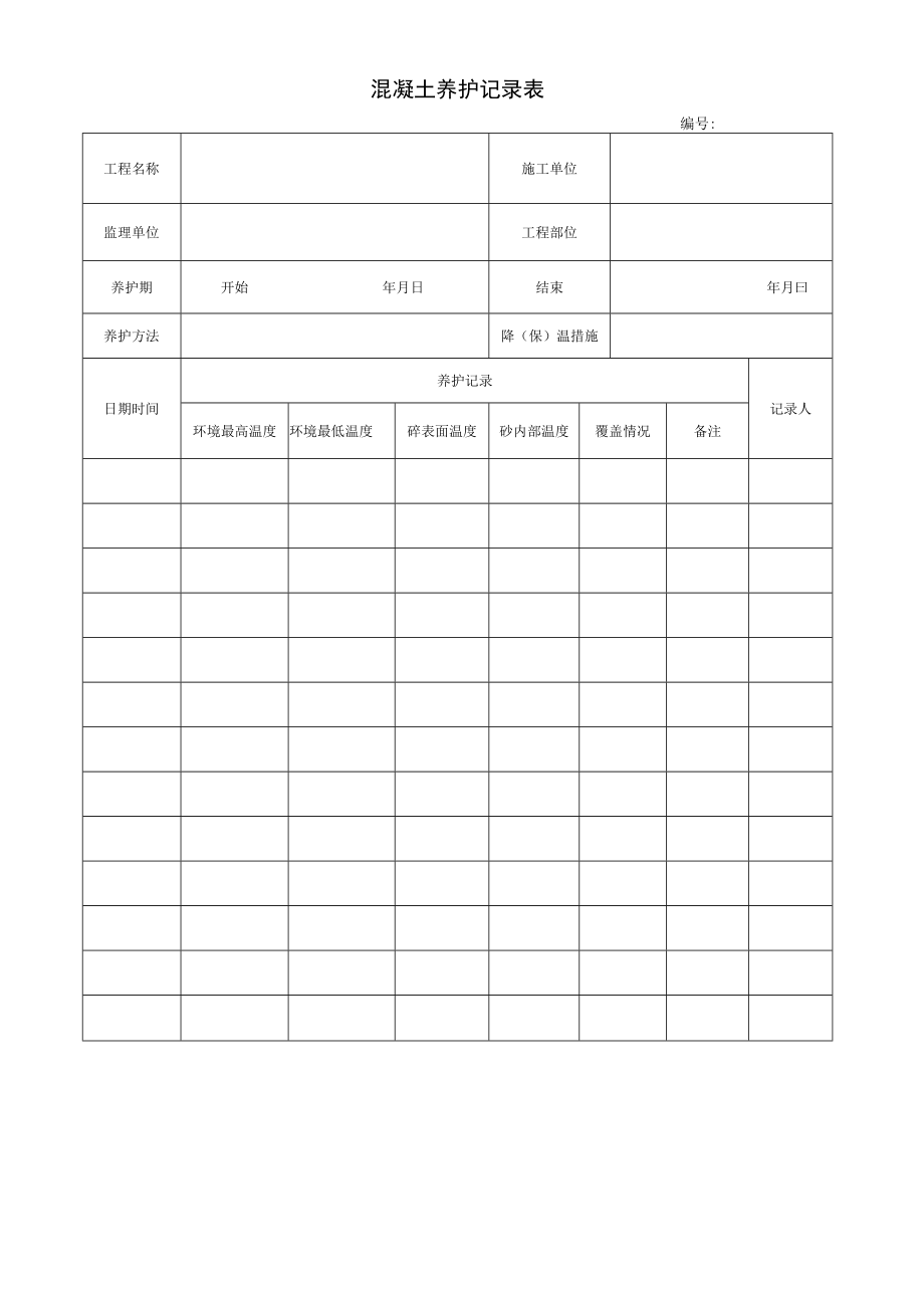 混凝土养护记录表.docx_第1页