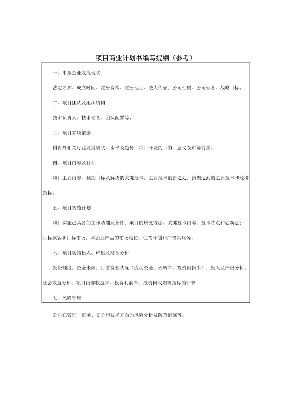 项目商业计划书编写提纲参考.docx_第1页