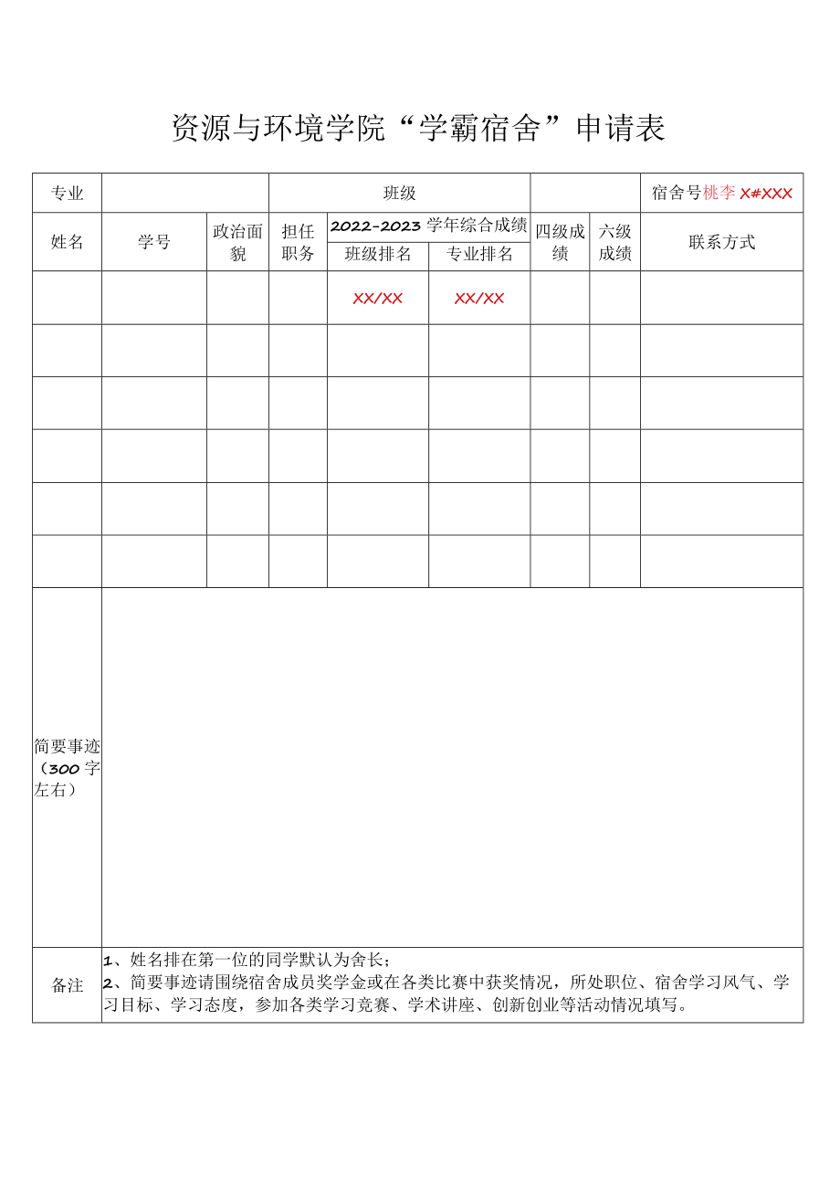 资源与环境学院“学霸宿舍”申请表.docx_第1页