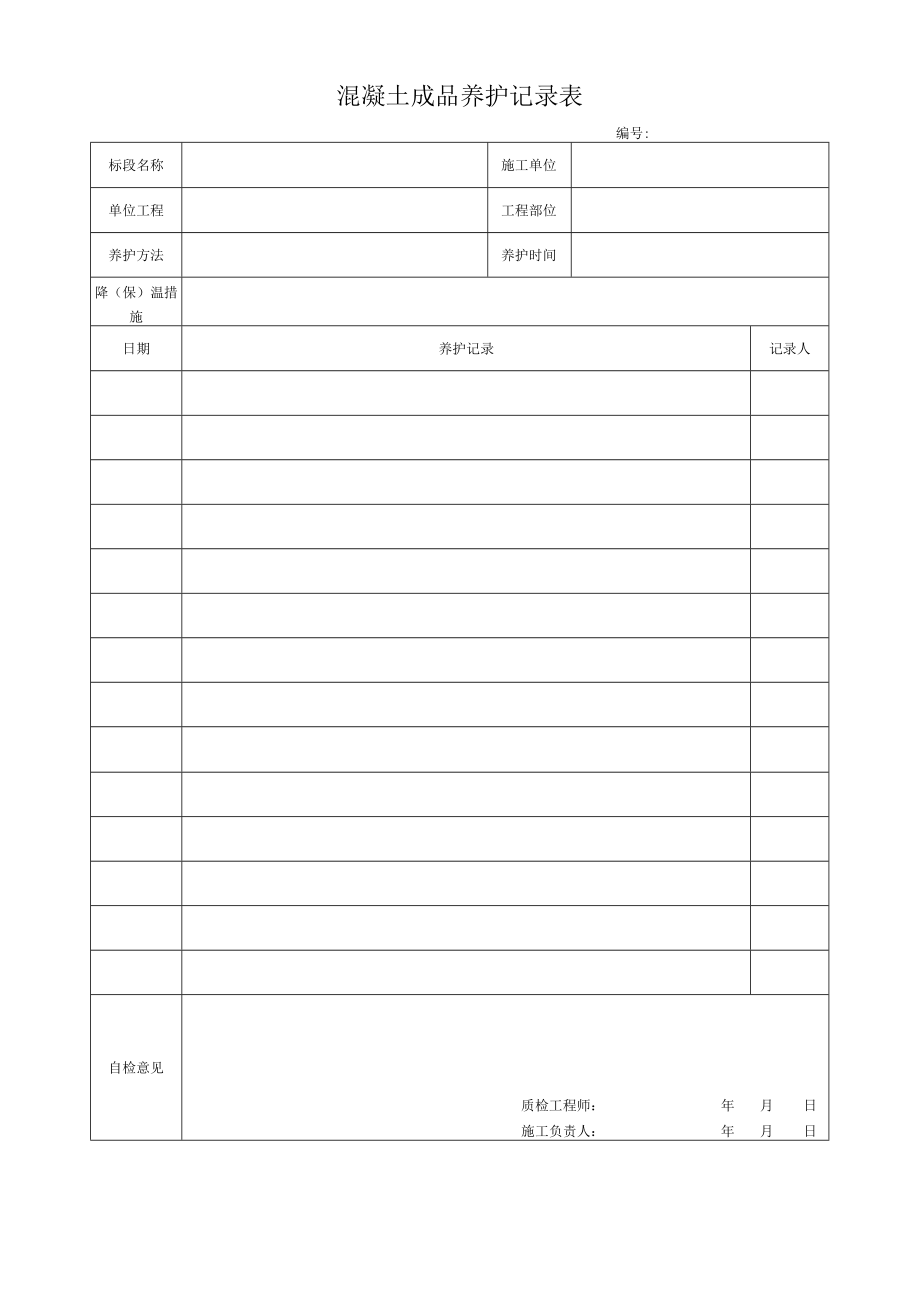 混凝土成品养护记录表.docx_第1页