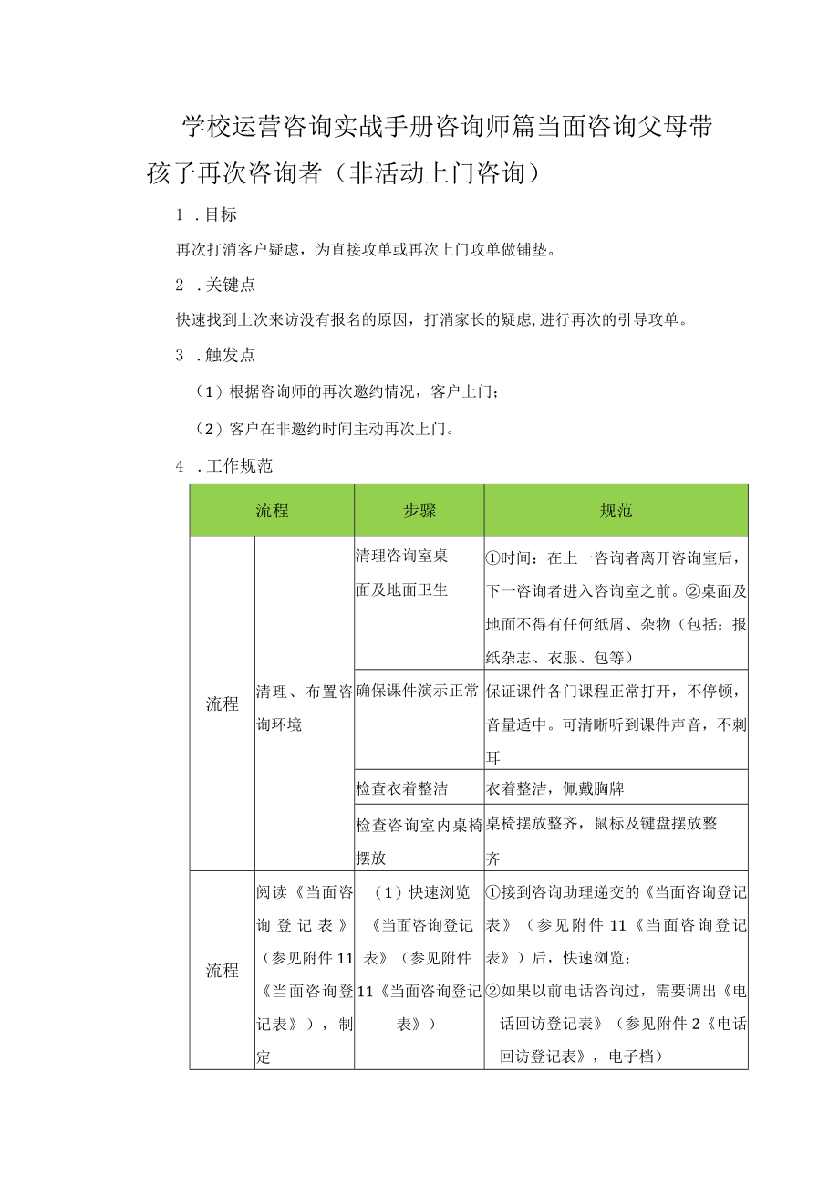 学校运营咨询实战手册咨询师篇当面咨询父母带孩子再次咨询者（非活动上门咨询）.docx_第1页