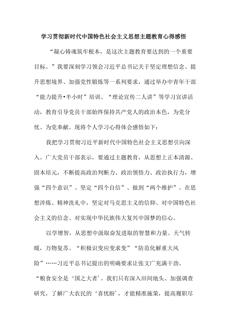 驻村书记党员干部组织学习贯彻新时代中国特色社会主义思想主题教育心得体会 （4份）.docx_第1页