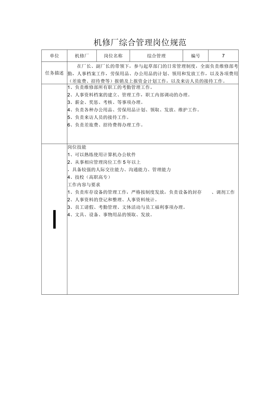 机修厂综合管理岗位规范.docx_第1页